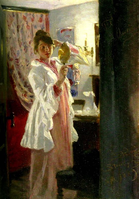 Peter Severin Kroyer konstnarens hustru oil painting image